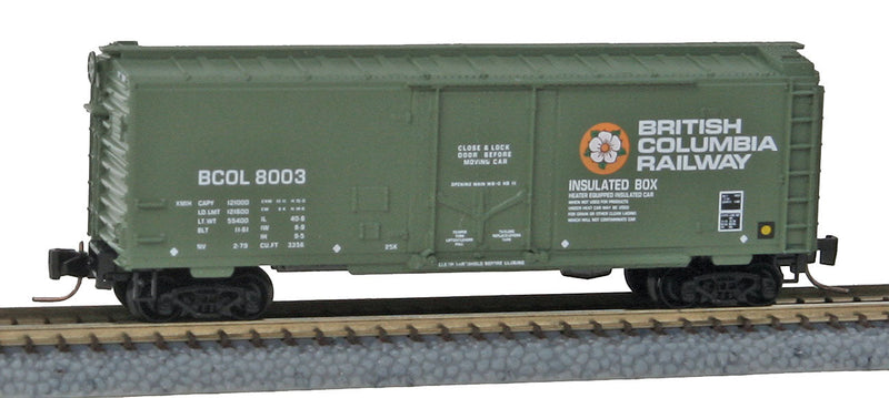 40' Single-Door Boxcar - Ready to Run -- British Columbia Railway #8003 (green, white, yellow, Dogwood Logo)