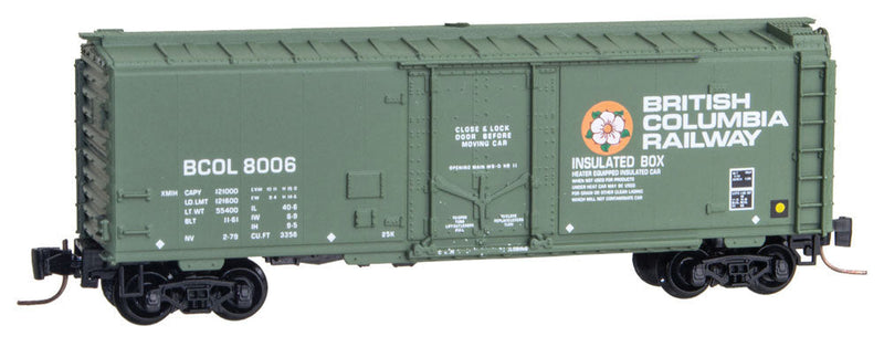 40' Plug-Door Boxcar - Ready to Run -- British Columbia Railway #8006 (green, white, yellow, Dogwood Logo)