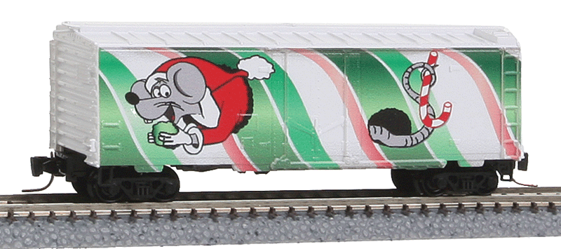 40' Plug Door Boxcar - Ready to Run -- 2013 Micro Mouse Christmas Car (white, green red)