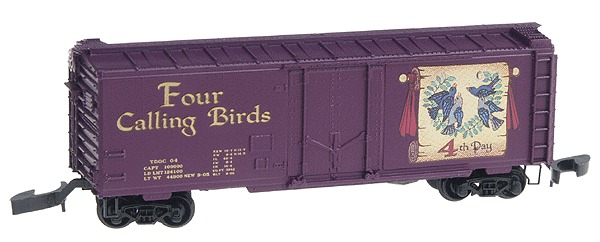 12 Days of Christmas Series; 50' Plug Door Boxcar w/Marklin Couplers -- #4 "Four Calling Birds"