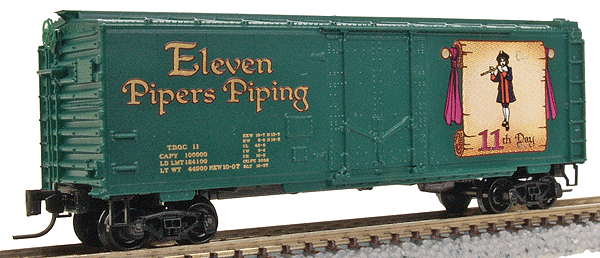 12 Days of Christmas Series; 40' Plug-Door Boxcar w/Magne-Matic Couplers -- #11 "Eleven Pipers Piping"
