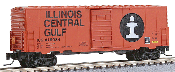 40' Single-Door Boxcar No Roofwalk - Ready to Run -- Illinois Central Gulf #416084 (orange, black, white)