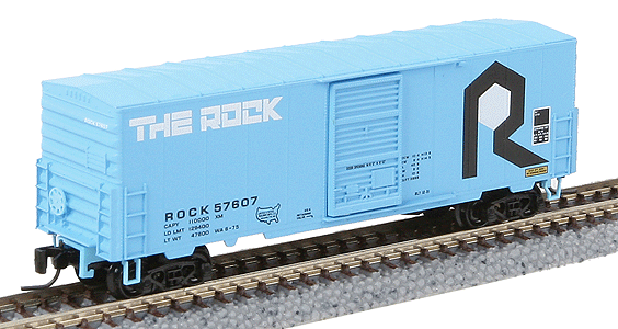 USRE 40' Standard Boxcar w/Single Door, No Roofwalk -- Rock Island #57607 (Sky Blue, black & white Logo & Lettering)