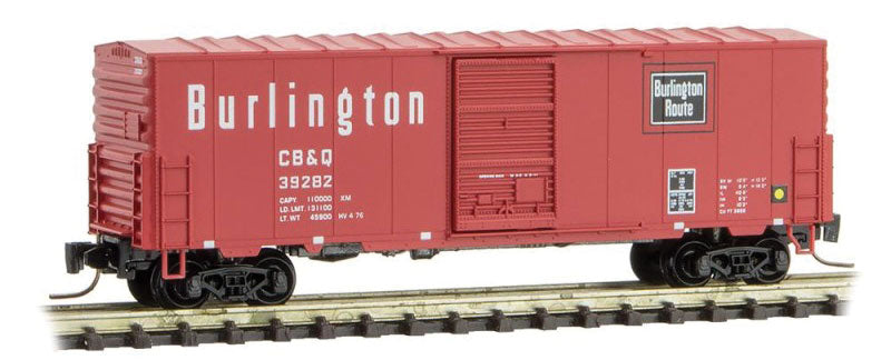 40' Single-Door Boxcar No Roofwalk - Ready to Run -- Chicago, Burlington & Quincy #39282 (Chinese Red, black, white)