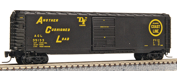 50' Single-Door Boxcar w/Youngstown Door - Ready to Run -- Atlantic Coast Line #35133 (black, yellow ACL Logo, "Another Cusioned Load"