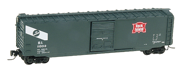 50' Standard Single Door Boxcar w/Magne-Matic(R) Couplers -- Rock Island #110012 (Dark Green, red & white herald, white lettering)