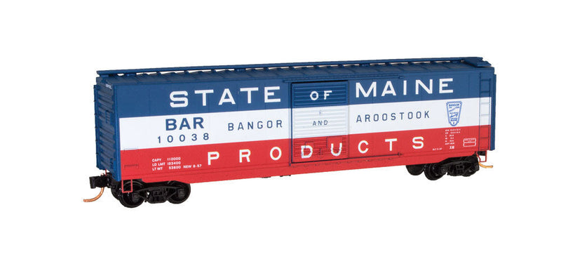 50' Single-Door Boxcar - Ready to Run -- Bangor & Aroostook #10038 (blue, red, white, State of Maine Slogan)