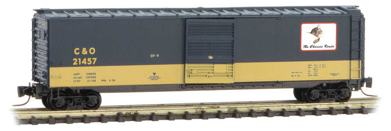 50' Single-Door Boxcar - Ready to Run -- Chesapeake & Ohio 21457 (blue, yellow, Chessie Route, Cameo Series Car 3)-1