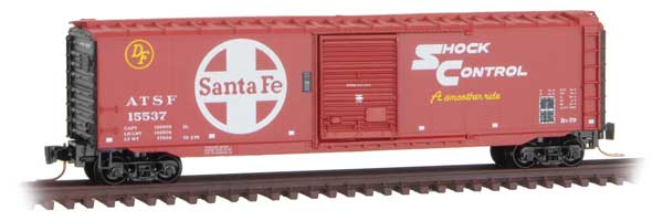 50' Single-Door Boxcar with Youngstown Door - Ready to Run -- Santa Fe 15537 (red, black, white, Large Circle-Cross and Shock Control Logo