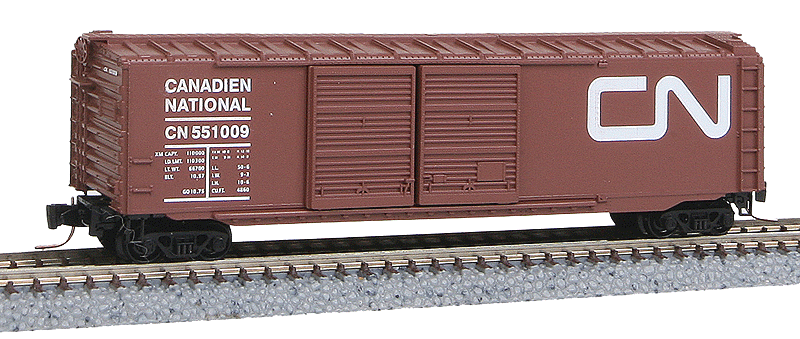 50' Double-Door Boxcar - Ready to Run -- Canadian National #551050 (Boxcar Red, Noodle Logo)