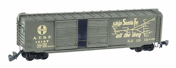 50' Standard Double-Door Boxcar - Santa Fe #10197 (Green, Dulux Gold) -- Marklin(R) Couplers