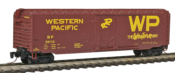 50' Plug-Door Boxcar - Ready to Run -- Western Pacific #59115 (Boxcar Red, yellow, Billboard WP and Western Way Slo