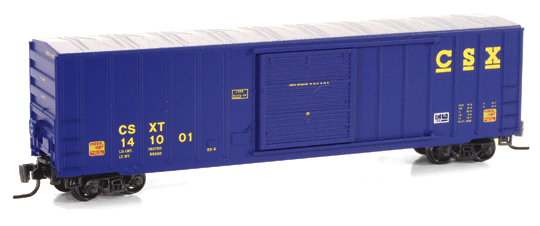 50' Ribside Single Door Boxcar, No Roofwalk - CSX #141001 (blue) -- Magne-Matic(R) Couplers