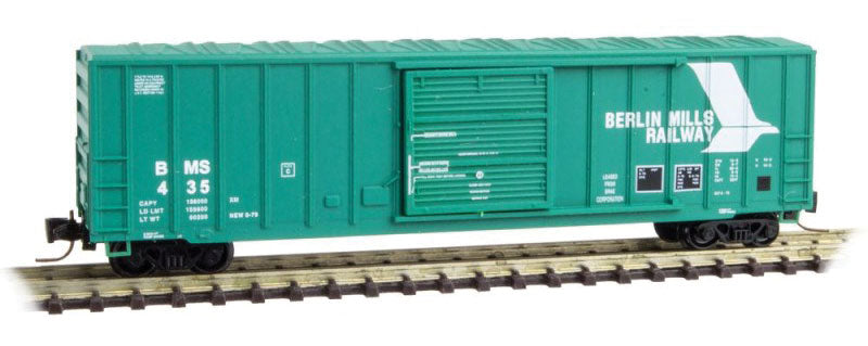 50' Rib-Side Single-Door Boxcar No Roofwalk - Ready to Run -- Berlin Mills Railway #435 (green, white, Per Diem Series #6)
