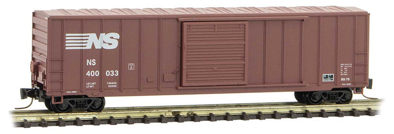 50' Rib-Side Single-Door Boxcar No Roofwalk - Ready to Run -- Norfolk Southern 400033 (Boxcar Red, Shield Logo, white conspicuity marks)