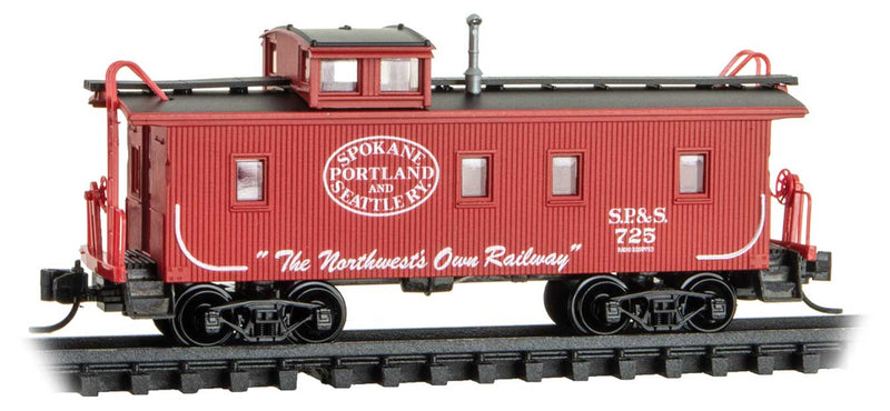 34' Wood-Sheathed Caboose with Straight Cupola - Ready to Run -- Spokane, Portland & Seattle #725 (red, black, white, Northwest's Own Slogan)