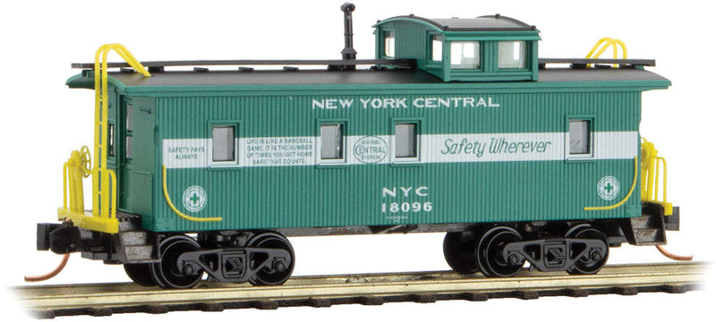 34' Wood-Sheathed Caboose with Straight Cupola - Ready to Run -- New York Central #18096 (green, white; Safety Slogans)