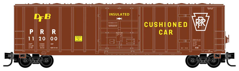 50' Rib-Side Plug-Door Boxcar, No Roofwalk - Ready to Run -- Pennsylvania Railroad #112000 (Boxcar Red, white, yellow)