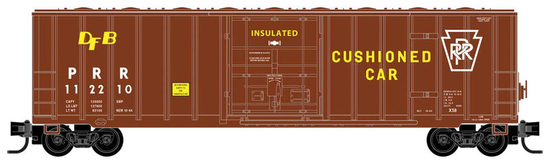50' Rib-Side Plug-Door Boxcar, No Roofwalk - Ready to Run -- Pennsylvania Railroad #112210 (Boxcar Red, white, yellow)