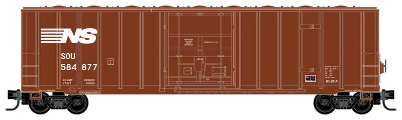 50' Rib-Side Plug-Door Boxcar, No Roofwalk - Ready to Run -- Norfolk Southern #584877 (Boxcar Red, white)