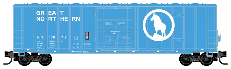 50' Rib-Side Plug-Door Boxcar, No Roofwalk - Ready to Run -- Great Northern #138717 (Big Sky Blue, white, Large Rocky Logo)