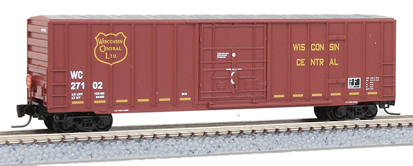50' Ribside Plug-Door Boxcar w/FMC Doors, No Roofwalk - Ready to Run -- Wisconsin Central #27102 (maroon)