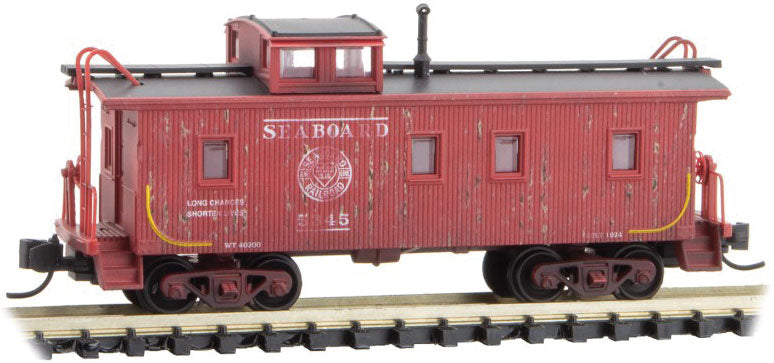 34' Wood-Sheathed Caboose with Straight Cupola - Ready to Run -- Seaboard Air Line 5345 (Weathered, red, Heart Logo)-1