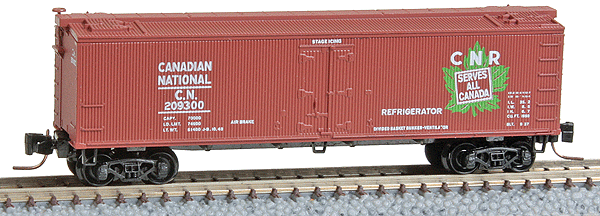 40' Wood Reefer - Ready to Run -- Canadian National #209300 (Boxcar Red, green, CNR Leaf Logo)