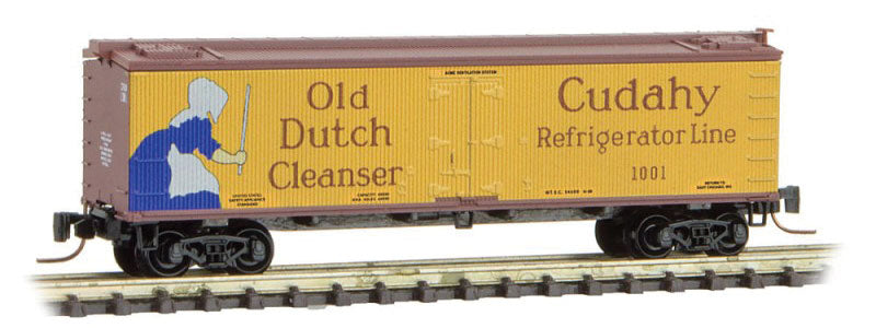40' Wood-Sheathed Ice Reefer - Ready to Run -- Cudahy Refrigerator Line 1001 (yellow, Boxcar Red, Old Dutch & Puritan Lard)