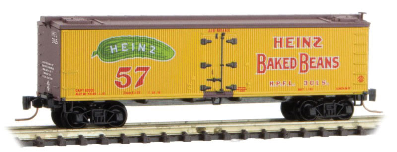 40' Wood-Sheathed Ice Reefer - Ready to Run -- Heinz 4660 (Baked Beans - Spaghetti; yellow, Boxcar Red, red, Series Car 6)