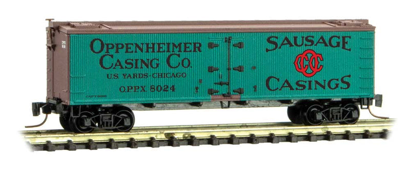 40' Wood-Sheathed Ice Reefer - Ready to Run -- Oppenheimer Casing Co. 8024 (green, Boxcar red, black, red)