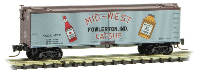 40' Wood-Sheathed Ice Reefer - Ready to Run -- Mid-West Catsup Company NADX 4722 (gray, Boxcar Red, Farm to Table 8)