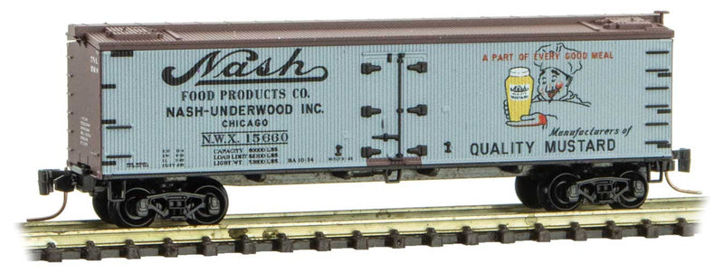 40' Wood-Sheathed Ice Reefer - Ready to Run -- Nash-Underwood NWX 15660 (gray, Boxcar Red, black, Farm-to-Table 9)