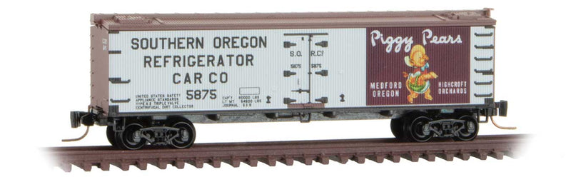 40' Wood-Sheathed Ice Reefer - Ready to Run -- Southern Oregon Refrigerator Car #5875 (white, Piggy Pears)
