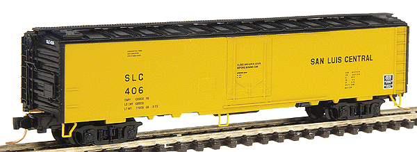 52'2" Riveted Steel Express Reefer w/Plug Door -- San Luis Central #406 (Reefer Yellow, black roof, ends & lettering)