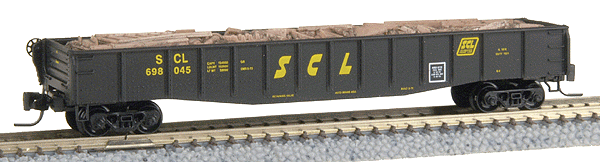 50' Fishbelly Steel Gondola - Seaboard Coast Line #698045 (black, yellow) -- w/Magne-Matic(R) Couplers