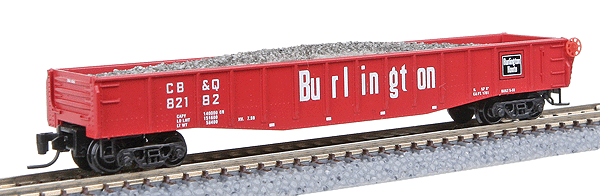 50' Gondola w/Fishbelly Sides & Drop Ends w/Gravel Load -- Chicago, Burlington & Quincy #82182 (red, white Herald & Lettering)