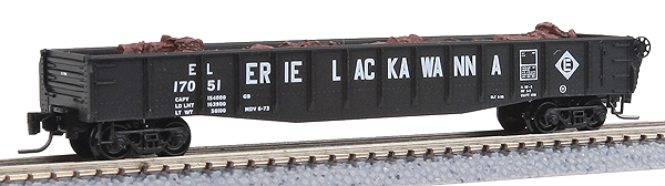 50' Gondola w/Fishbelly Sides & Drop End, w/Scrap Metal Load -- Erie Lackawanna #17051 (black, white Lettering)