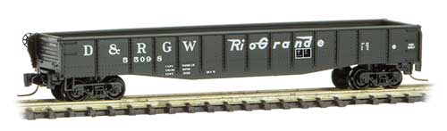 50' Fishbelly Drop-End Gondola - Ready to Run -- Denver & Rio Grande Western #55098 (black, Flying Grande Logo)