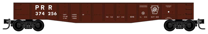 50' Fishbelly Drop-End Gondola with Tie Load - Ready to Run -- Pennsylvania Railroad 374256 (Tuscan, Plain Keystone)