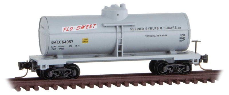 40' Single-Dome Tank Car - Ready to Run -- Flo-Sweet GATX 64057 (gray, black, red, Sweet Liquid Car 3)