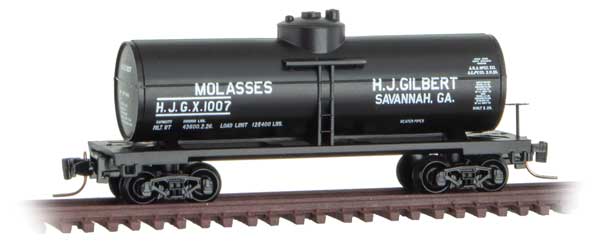 39' Single-Dome Tank Car - Ready to Run -- H.J. Gilbert Molasses 1007 (black)