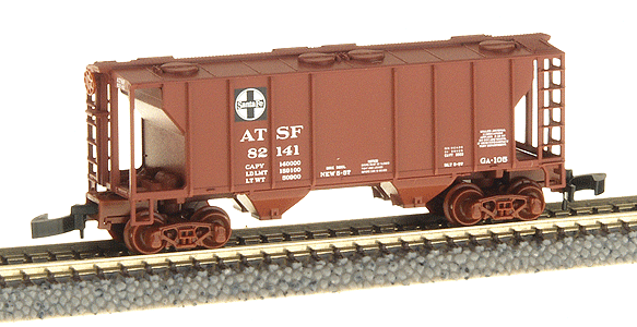 2-Bay Covered Hopper; Santa Fe #82141 (Mineral Red w/Circle Cross) -- Marklin(R) Couplers