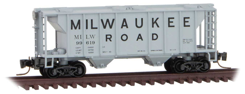 PS-2 70-Ton 2-Bay Covered Hopper - Ready to Run -- Milwaukee Road 99619 (gray, black, Billboard Lettering)
