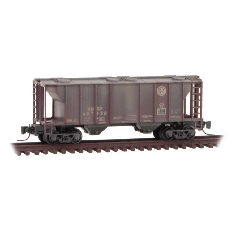 PS-2 70-Ton 2-Bay Covered Hopper - Ready to Run -- Burlington Northern Santa Fe 407130 (Weathered, Boxcar Red, Circle-Cross Log