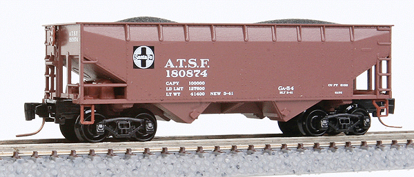 33' 2-Bay Offset-Side Open Hopper w/Load - Ready to Run -- Atchison, Topeka & Santa Fe #180874 (Boxcar Red, black & white Square Logo)