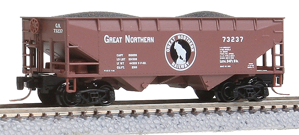 33' 2-Bay Offset-Side Open Hopper w/Load - Ready to Run -- Great Northern #73237 (Boxcar Red, black, white, Profile Rocky Logo)