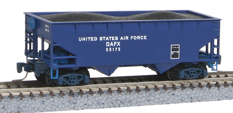 33' 2-Bay Offset-Side Open Hopper w/Load - Ready to Run -- U.S. Air Force DAFX #55175 (lue, white)