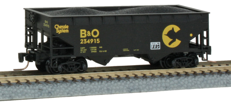 33' 2-Bay Offset-Side Open Hopper w/Load - Ready to Run -- Chessie System B&O #234915 (black, yellow)