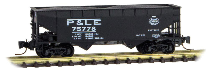 33' 2-Bay Offset-Side Open Hopper w/Load - Ready to Run -- Pittsburgh & Lake Erie #75778 (black, NYC System Logo)